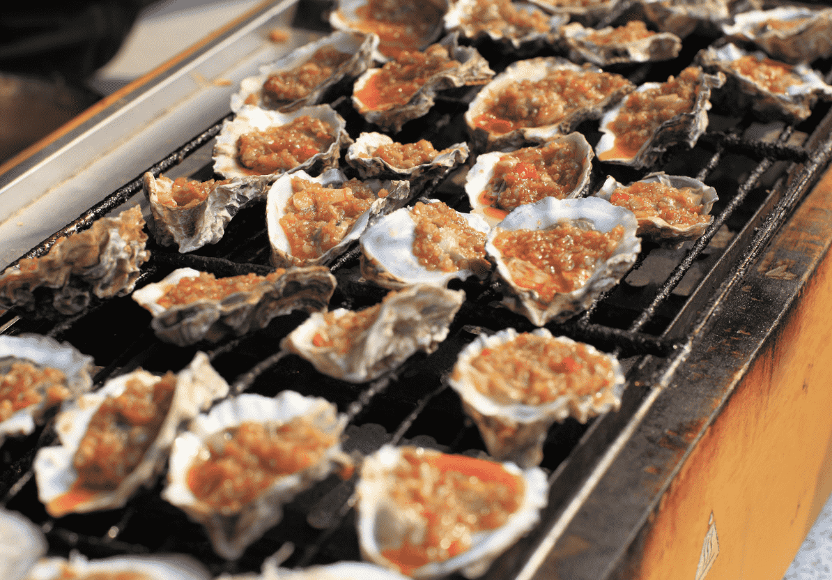 Grilled Bacon Bourbon Oysters